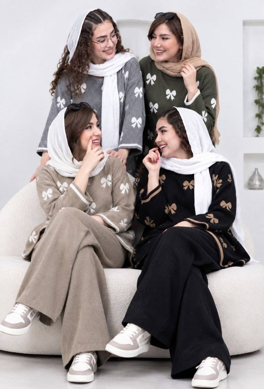 ست بافت دوتیکه زنانه پاپیون/بافت دولایه درجه یک